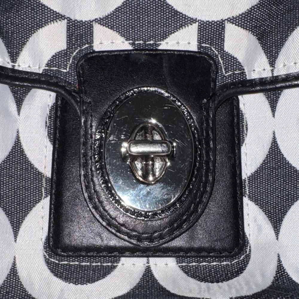 Coach Black Denim and White Signature Circle Satchel - Picture 10 of 13